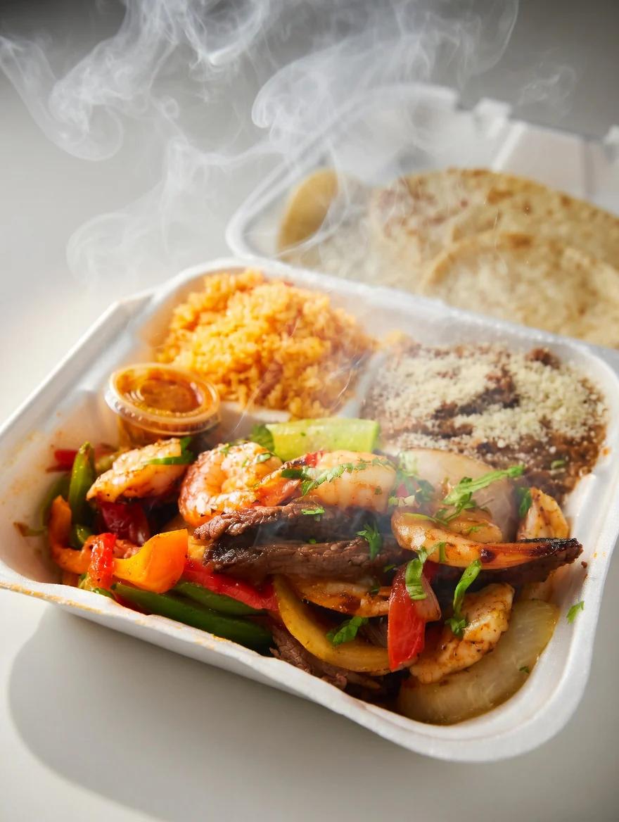 Fajitas Supreme with steak, chicken, shrimp, peppers and onions — authentic Mexican food in Riviera Beach